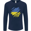 Torn Ukraine Flag Ukrainian Day Football Mens Long Sleeve T-Shirt Navy Blue