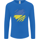 Torn Ukraine Flag Ukrainian Day Football Mens Long Sleeve T-Shirt Royal Blue