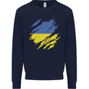 Torn Ukraine Flag Ukrainian Day Football Mens Sweatshirt Jumper Navy Blue