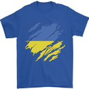 Torn Ukraine Flag Ukrainian Day Football Mens T-Shirt 100% Cotton Royal Blue
