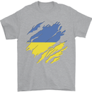 Torn Ukraine Flag Ukrainian Day Football Mens T-Shirt 100% Cotton Sports Grey