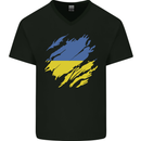 Torn Ukraine Flag Ukrainian Day Football Mens V-Neck Cotton T-Shirt Black