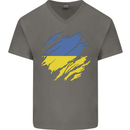 Torn Ukraine Flag Ukrainian Day Football Mens V-Neck Cotton T-Shirt Charcoal