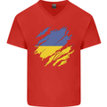 Torn Ukraine Flag Ukrainian Day Football Mens V-Neck Cotton T-Shirt Red