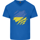 Torn Ukraine Flag Ukrainian Day Football Mens V-Neck Cotton T-Shirt Royal Blue