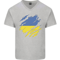 Torn Ukraine Flag Ukrainian Day Football Mens V-Neck Cotton T-Shirt Sports Grey