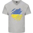 Torn Ukraine Flag Ukrainian Day Football Mens V-Neck Cotton T-Shirt Sports Grey