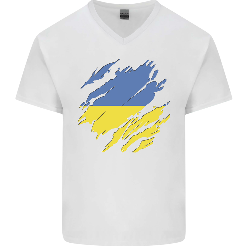 Torn Ukraine Flag Ukrainian Day Football Mens V-Neck Cotton T-Shirt White