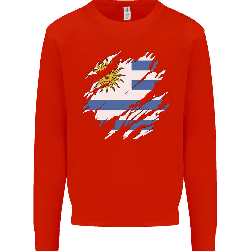 Torn Uruguay Flag Uruguayan Day Football Kids Sweatshirt Jumper Bright Red