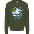 Torn Uruguay Flag Uruguayan Day Football Kids Sweatshirt Jumper Forest Green