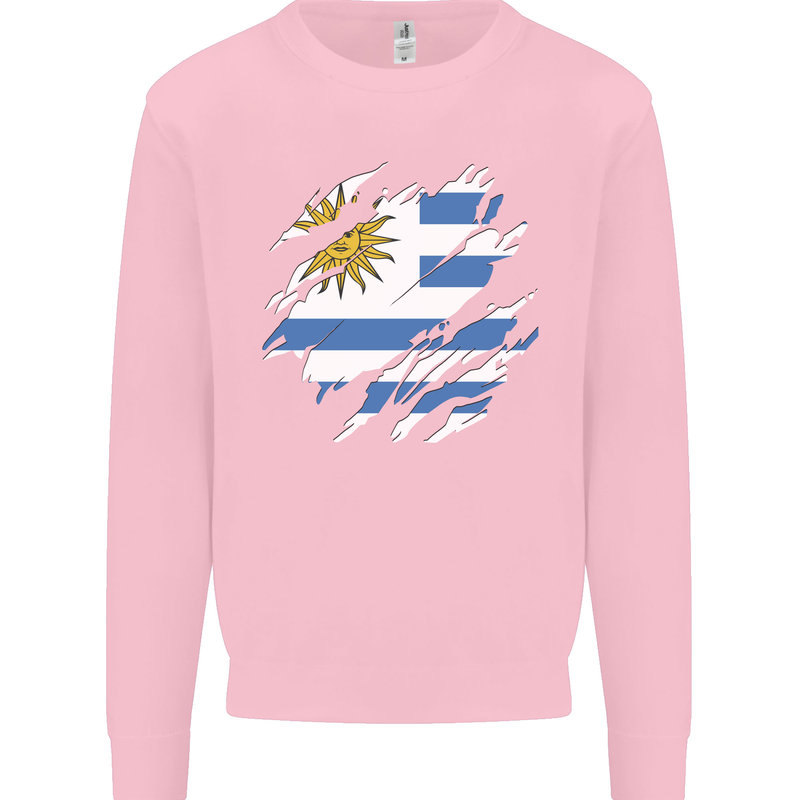 Torn Uruguay Flag Uruguayan Day Football Kids Sweatshirt Jumper Light Pink