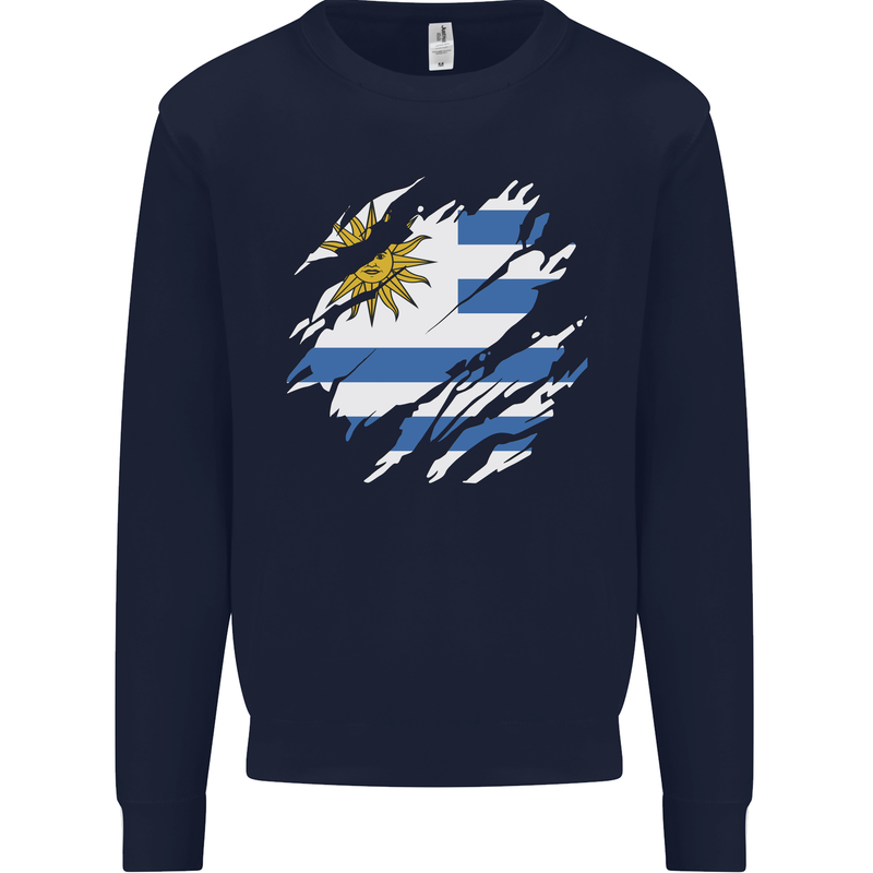 Torn Uruguay Flag Uruguayan Day Football Kids Sweatshirt Jumper Navy Blue