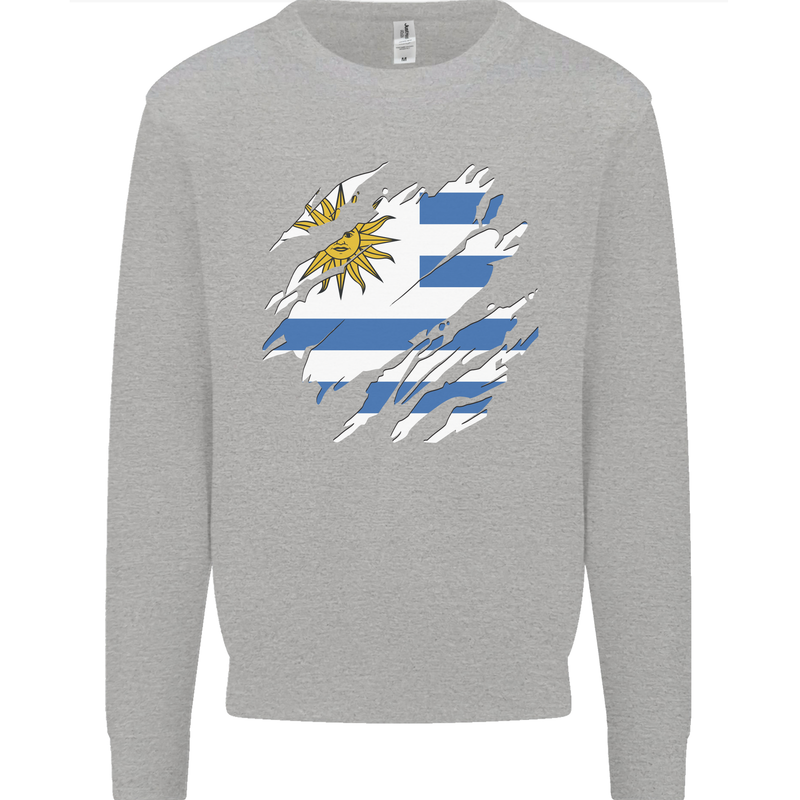 Torn Uruguay Flag Uruguayan Day Football Kids Sweatshirt Jumper Sports Grey
