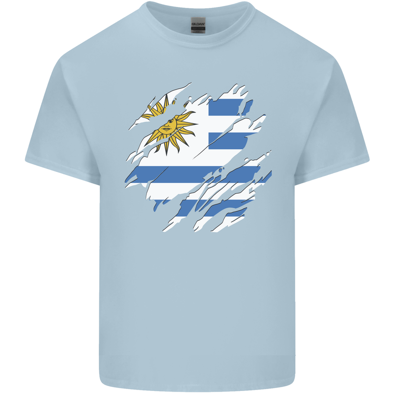 Torn Uruguay Flag Uruguayan Day Football Mens Cotton T-Shirt Tee Top Light Blue