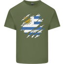 Torn Uruguay Flag Uruguayan Day Football Mens Cotton T-Shirt Tee Top Military Green
