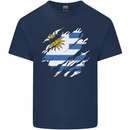 Torn Uruguay Flag Uruguayan Day Football Mens Cotton T-Shirt Tee Top Navy Blue