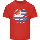 Torn Uruguay Flag Uruguayan Day Football Mens Cotton T-Shirt Tee Top Red