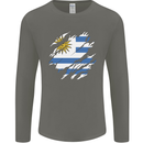 Torn Uruguay Flag Uruguayan Day Football Mens Long Sleeve T-Shirt Charcoal