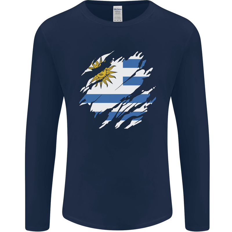 Torn Uruguay Flag Uruguayan Day Football Mens Long Sleeve T-Shirt Navy Blue