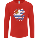 Torn Uruguay Flag Uruguayan Day Football Mens Long Sleeve T-Shirt Red