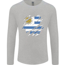 Torn Uruguay Flag Uruguayan Day Football Mens Long Sleeve T-Shirt Sports Grey