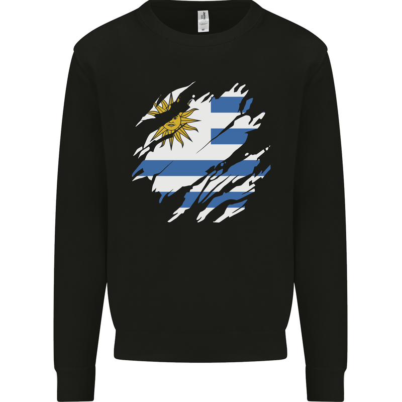 Torn Uruguay Flag Uruguayan Day Football Mens Sweatshirt Jumper Black