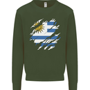Torn Uruguay Flag Uruguayan Day Football Mens Sweatshirt Jumper Forest Green
