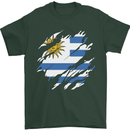 Torn Uruguay Flag Uruguayan Day Football Mens T-Shirt 100% Cotton Forest Green