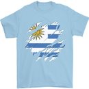 Torn Uruguay Flag Uruguayan Day Football Mens T-Shirt 100% Cotton Light Blue