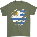 Torn Uruguay Flag Uruguayan Day Football Mens T-Shirt 100% Cotton Military Green