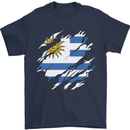Torn Uruguay Flag Uruguayan Day Football Mens T-Shirt 100% Cotton Navy Blue