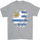 Torn Uruguay Flag Uruguayan Day Football Mens T-Shirt 100% Cotton Sports Grey