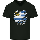 Torn Uruguay Flag Uruguayan Day Football Mens V-Neck Cotton T-Shirt Black