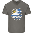 Torn Uruguay Flag Uruguayan Day Football Mens V-Neck Cotton T-Shirt Charcoal