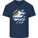 Torn Uruguay Flag Uruguayan Day Football Mens V-Neck Cotton T-Shirt Navy Blue