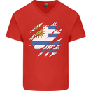 Torn Uruguay Flag Uruguayan Day Football Mens V-Neck Cotton T-Shirt Red
