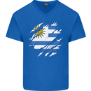 Torn Uruguay Flag Uruguayan Day Football Mens V-Neck Cotton T-Shirt Royal Blue