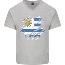 Torn Uruguay Flag Uruguayan Day Football Mens V-Neck Cotton T-Shirt Sports Grey