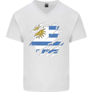 Torn Uruguay Flag Uruguayan Day Football Mens V-Neck Cotton T-Shirt White