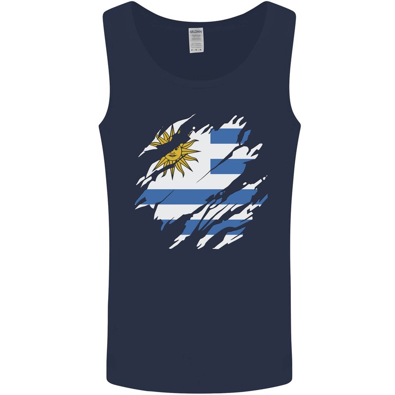 Torn Uruguay Flag Uruguayan Day Football Mens Vest Tank Top Navy Blue
