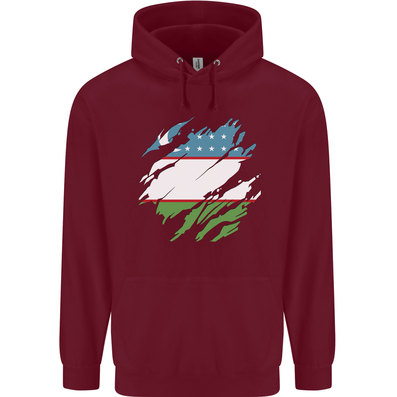 Torn Uzbekistan Flag Ukbek Day Football Childrens Kids Hoodie Maroon