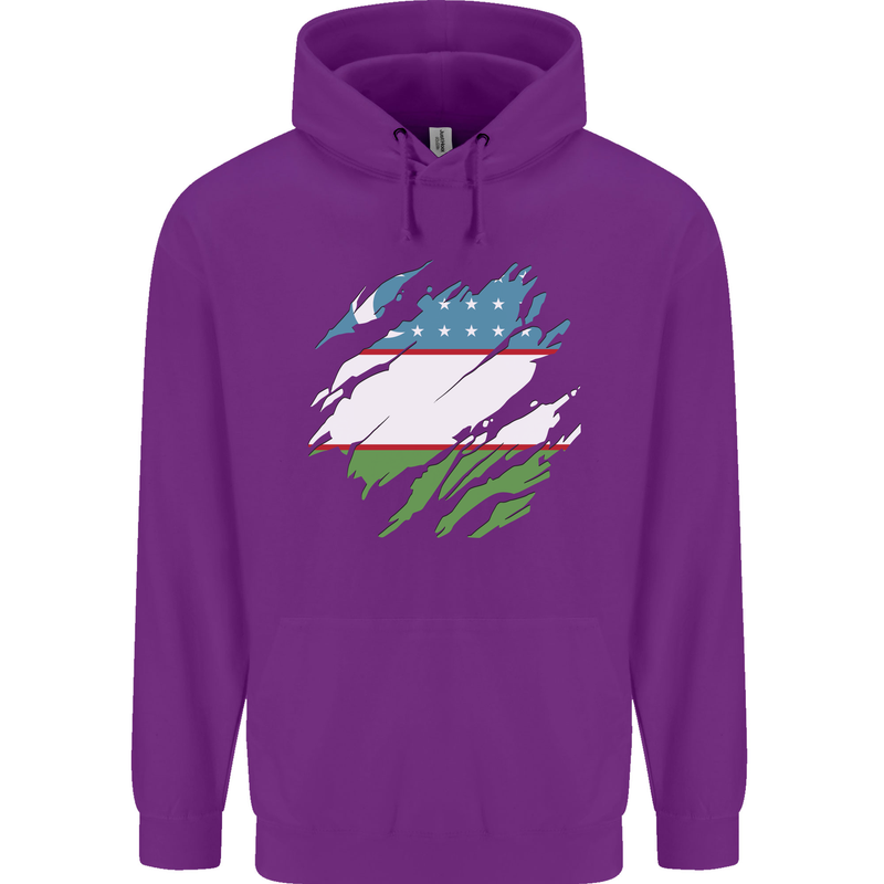 Torn Uzbekistan Flag Ukbek Day Football Childrens Kids Hoodie Purple
