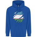 Torn Uzbekistan Flag Ukbek Day Football Childrens Kids Hoodie Royal Blue