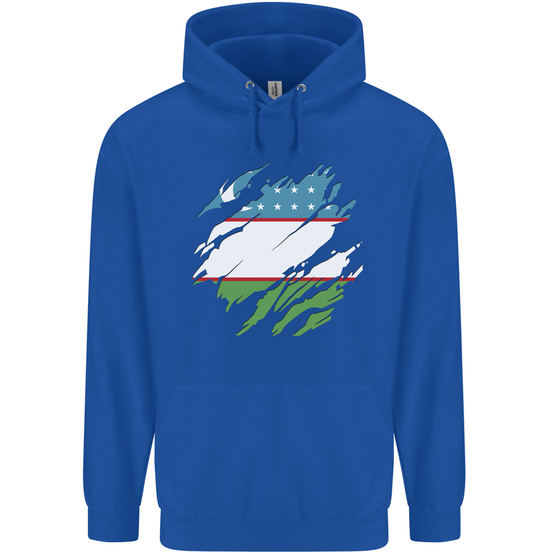 Torn Uzbekistan Flag Ukbek Day Football Childrens Kids Hoodie Royal Blue
