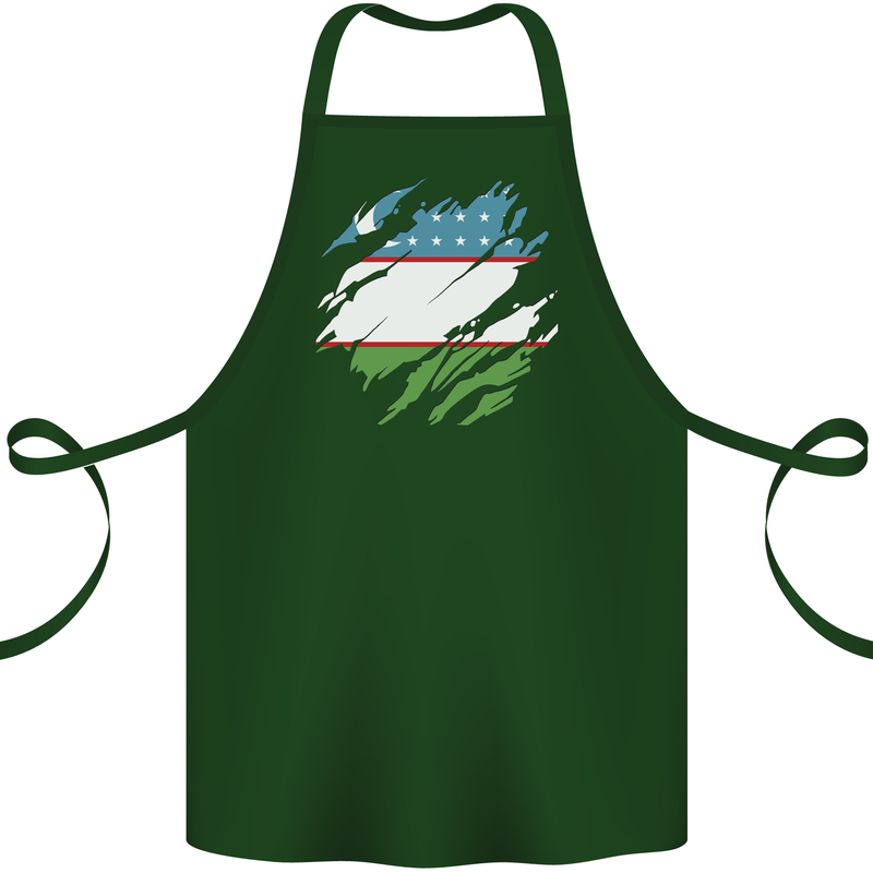 Torn Uzbekistan Flag Ukbek Day Football Cotton Apron 100% Organic Forest Green