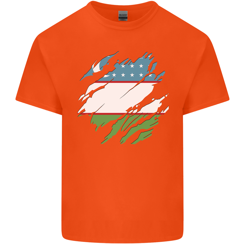 Torn Uzbekistan Flag Ukbek Day Football Kids T-Shirt Childrens Orange