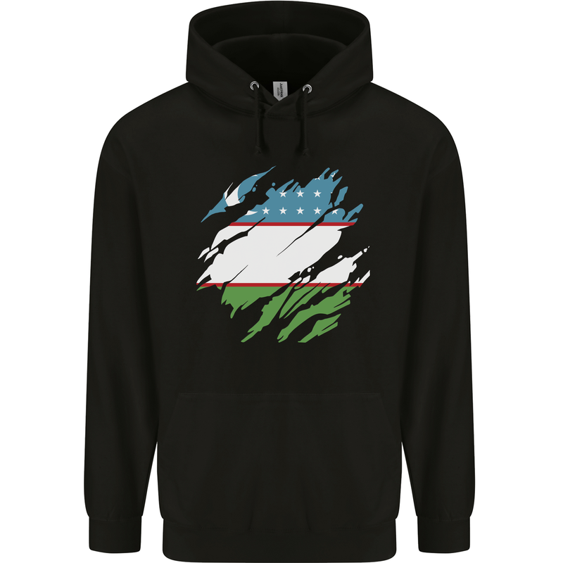 Torn Uzbekistan Flag Ukbek Day Football Mens 80% Cotton Hoodie Black
