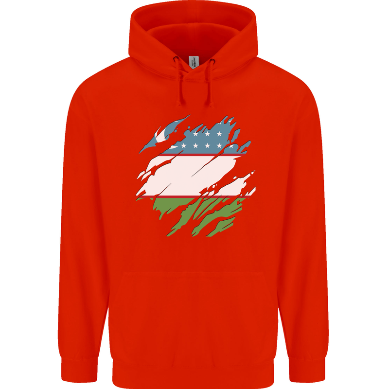 Torn Uzbekistan Flag Ukbek Day Football Mens 80% Cotton Hoodie Bright Red