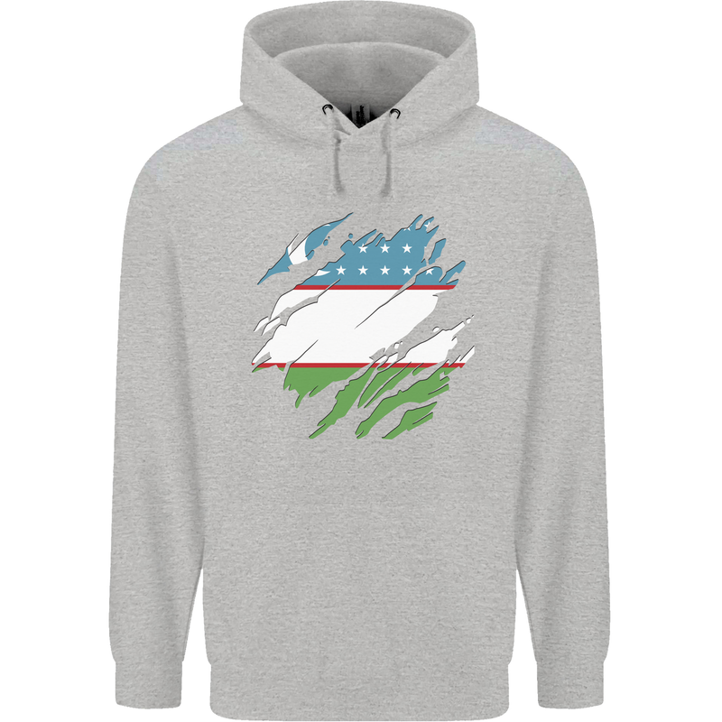 Torn Uzbekistan Flag Ukbek Day Football Mens 80% Cotton Hoodie Sports Grey