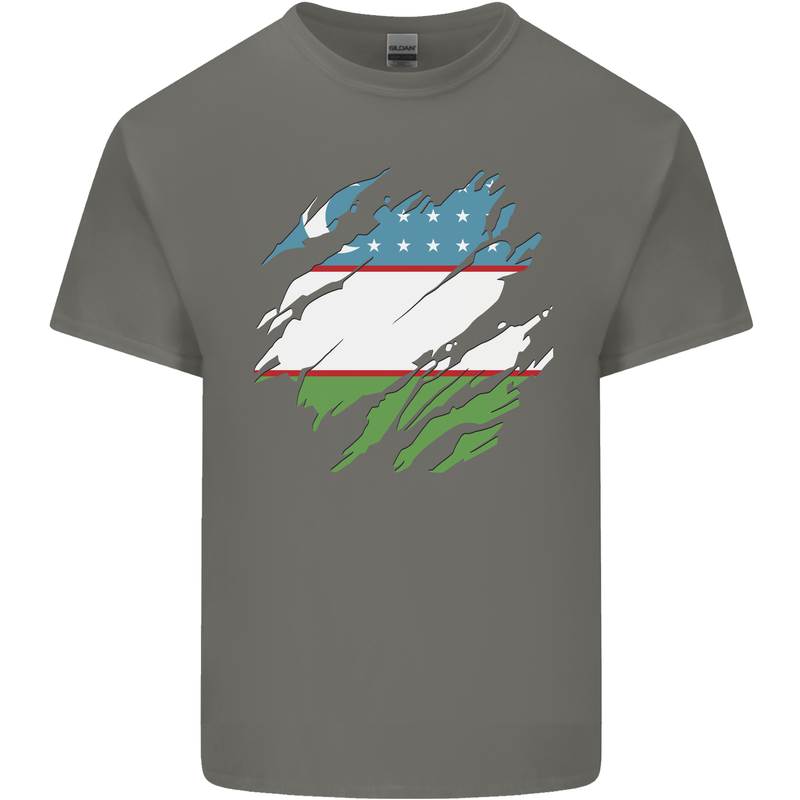 Torn Uzbekistan Flag Ukbek Day Football Mens Cotton T-Shirt Tee Top Charcoal